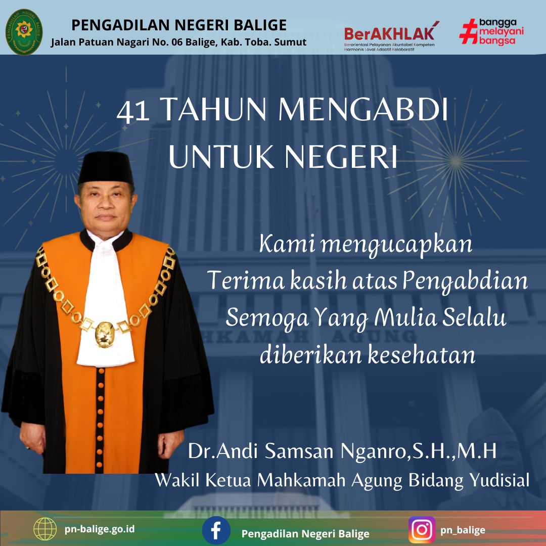 Terimakasih Atas Pengabdian YM.H.Dr.Andi Samsan Nganro,S.H.,M.H 